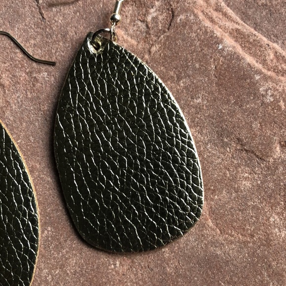 Faux Leather Teardrop Earrings - Picture 2 of 4